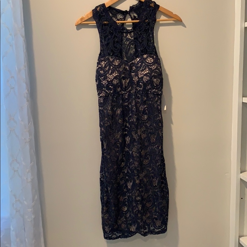 Sequin Hearts Dark Blue Lace Dress NEW